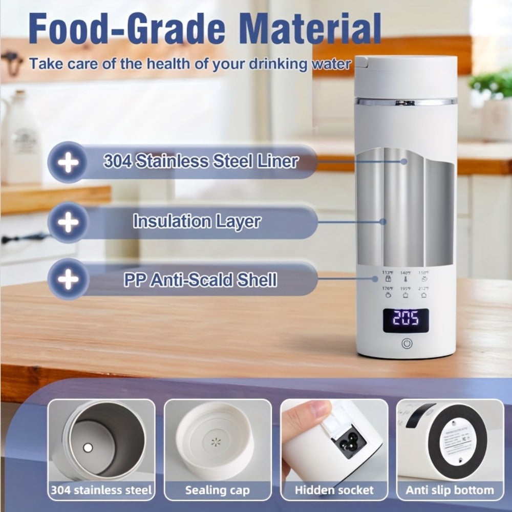 Travel Electric Kettle Portable Mini Water Boiler | 6 Temperature Settings | 304 Stainless Steel | Auto Shut-Off Boil-Dry Protection | BPA-Free | 15oz Coffee Tea Milk Kettle for Travel Home Office