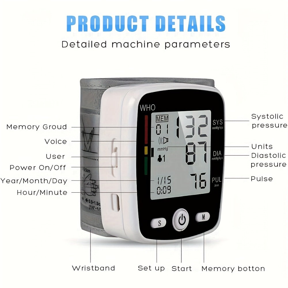 Wrist Blood Pressure Monitor - Digital BP Monitor Rechargeable with 2¡Á99 Memory, Large LCD Display, Voice Broadcast & Portable Case for Home & Travel Use (Black / White / BP188W)