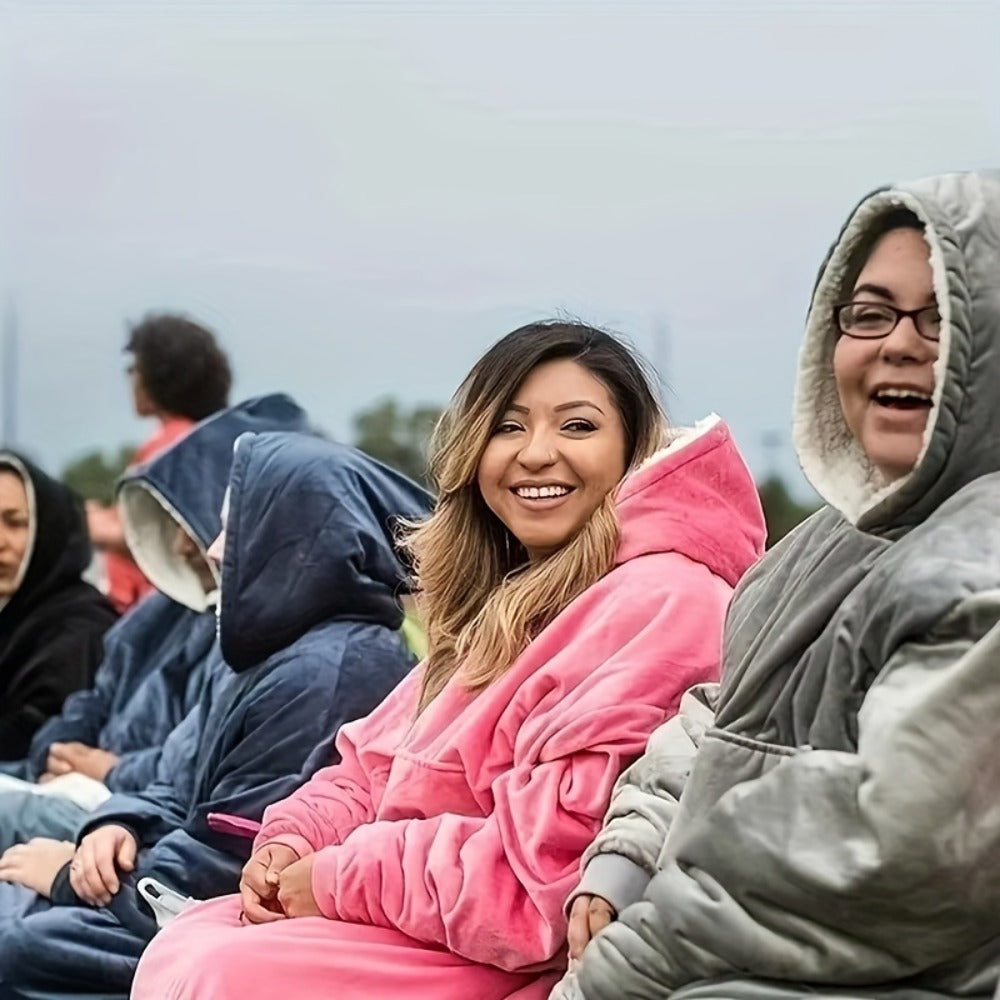 Wearable Hooded Blanket ¨C Reversible Oversized Sherpa Throw with Kangaroo Pocket & Socks, Machine Washable, Christmas Gift, 4 Styles
