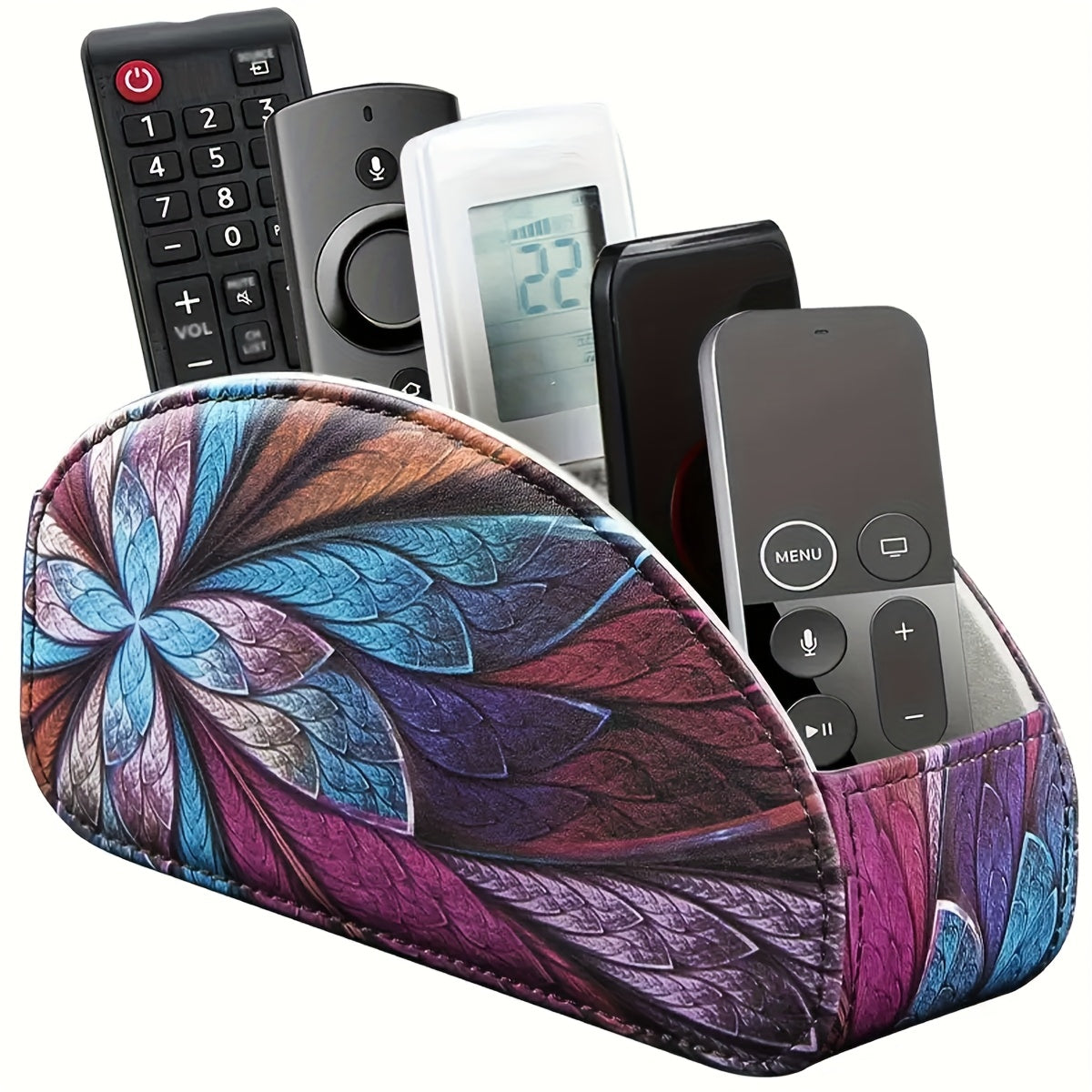 Faux Leather Desktop Organizer 5 Compartments ¨C Multifunctional Remote Control Holder Caddy, Pen Holder Storage Box for Remote Controls, Pens, Eyeglasses, Makeup Brushes & Office Stationery, 10 Styles