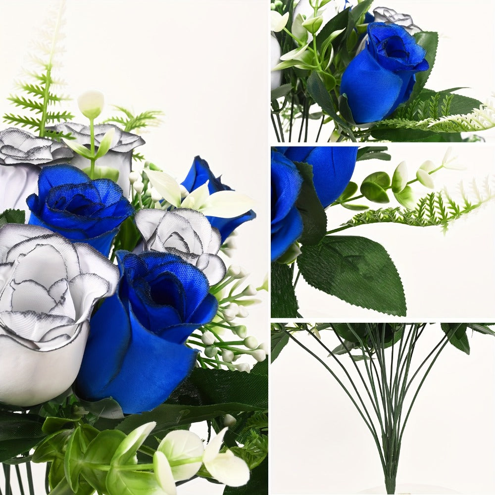 Artificial Cemetery Flowers for Grave with Saddle, Silk Rose Bouquet Headstone Decoration, Memorial Day Grave Flowers, Outdoor Grave Marker Floral Arrangement, 1/2/3 PCS