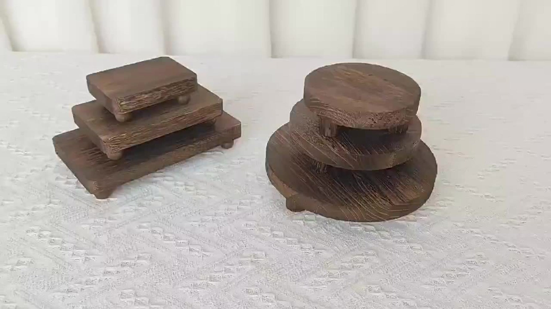 Wooden Display Risers Set of 3 ¨C Rustic Farmhouse Cake Stand Pedestals for Kitchen Counter, Home Decor, Christmas & Holiday Table Centerpiece Organizer