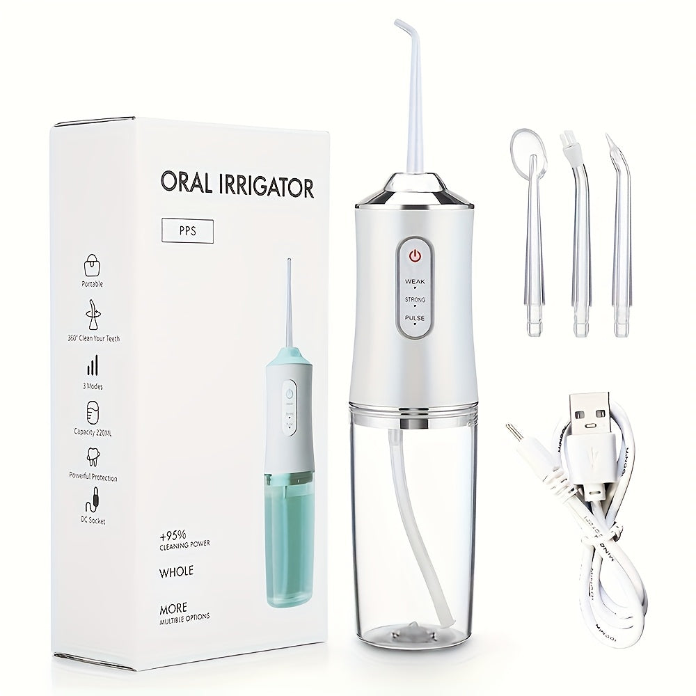 Cordless Oral Irrigator Water Flosser - 3-Mode Portable Electric Dental Cleaner with 4 Function Nozzles, Fully Automatic Oral Scrubber, Plaque Removal, USB Rechargeable, Travel-Friendly, Home Dental Care