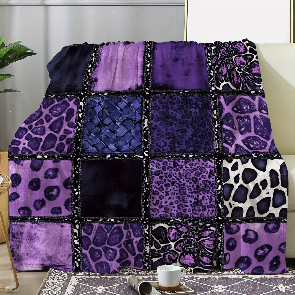 Purple Leopard Flannel Throw Blanket - Luxury Plush Soft Warm Cozy Blanket for Sofa Bed Car Camping Travel, All-Season Gift Blanket for Women