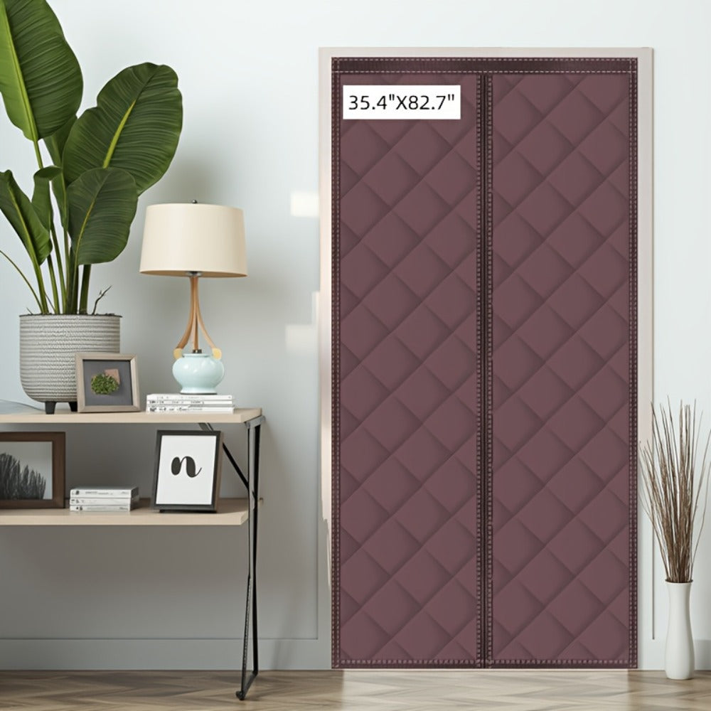 Thermal Insulated Door Curtain Magnetic Closure Knit Plaid Pattern ¨C Windproof Insulation Blanket for Front Door, Sliding Glass, Patio & French Doors, Keep Cold Out, Grey & Brown, Multiple Sizes