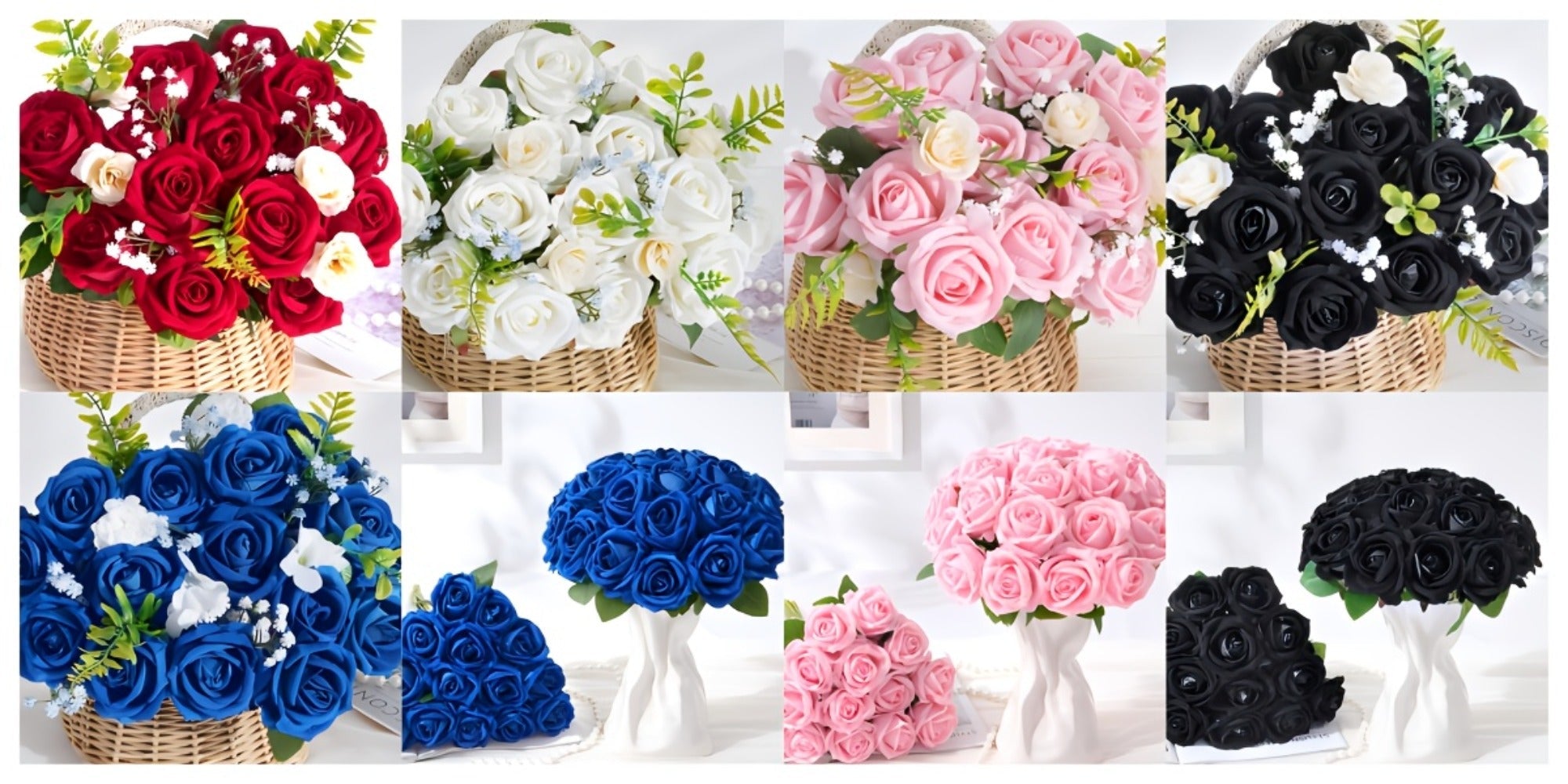 Artificial Roses Bulk with Long Stems ¨C Real Touch Velvet Fake Flowers for Wedding Bouquet, Bridal Centerpiece, Valentine's Day, Mother's Day, Home Decor (50/100pcs, Multi Colors)