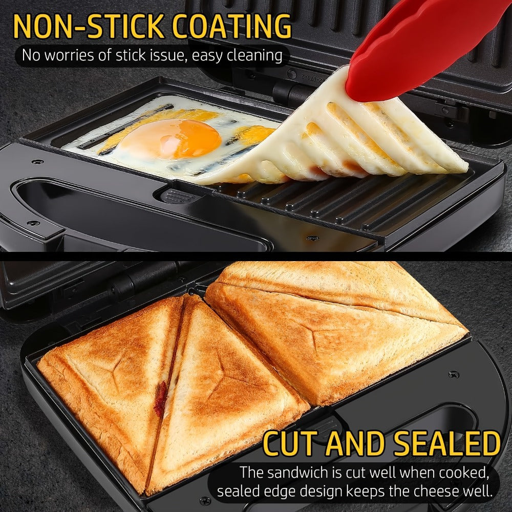 OSTBA 3-in-1 Sandwich Maker Panini Press Waffle Iron 750W Removable Non-Stick Plates for Breakfast Sandwiches Grilled Cheese Waffles Steak BBQ Black