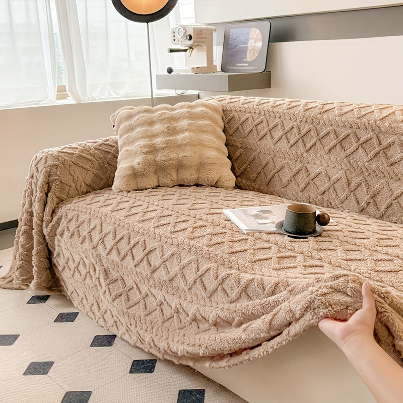 Sofa Throw Cover Shu Velveteen - 300GSM Soft Plush Couch Slipcover Pet Friendly Machine Washable Solid Color Protector for Armchair Loveseat Sectional Sofa, 3 Sizes 5 Colors