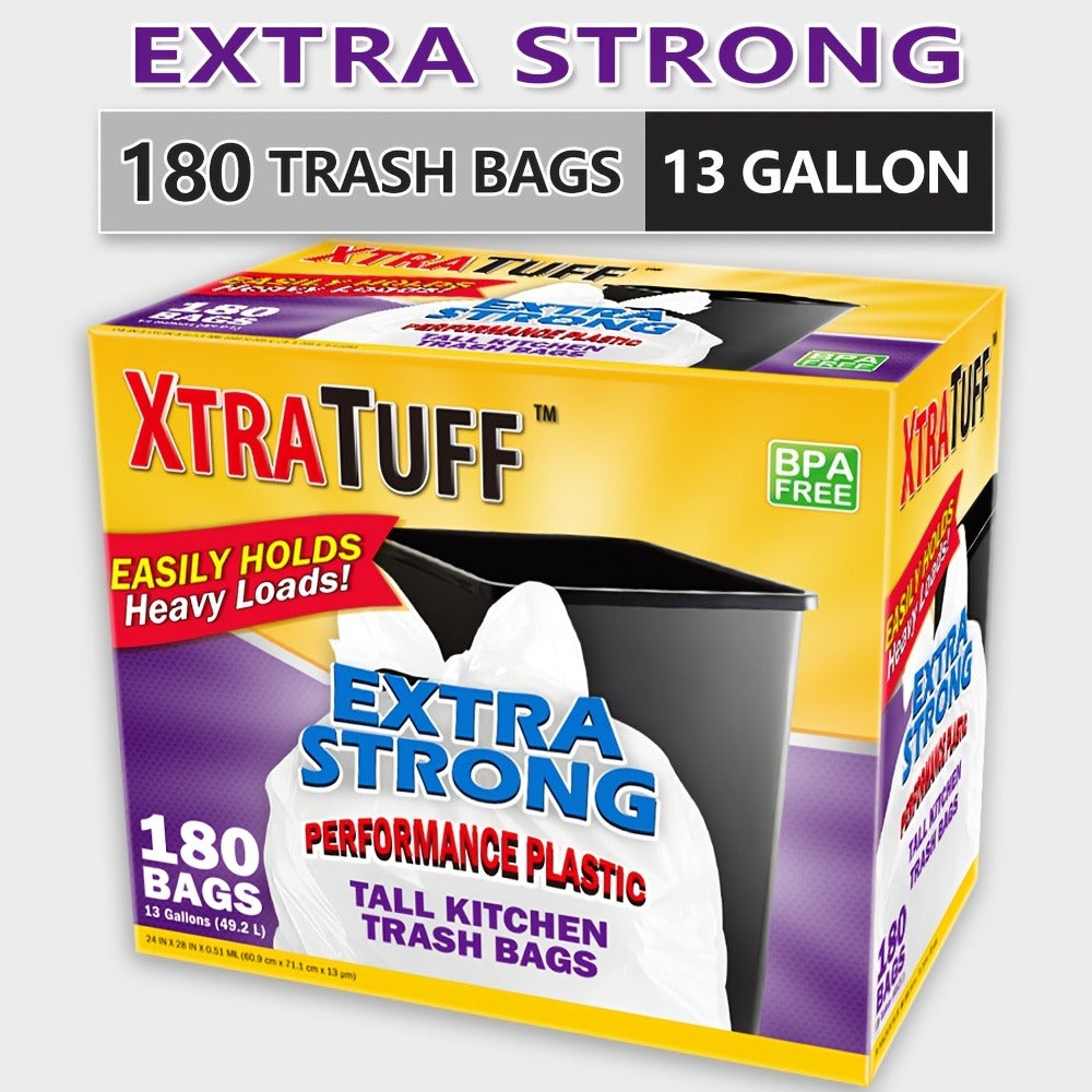 13 Gallon Trash Bags Heavy Duty ¨C Expandable Drawstring & Clear Garbage Bags, Leak-Resistant Odor-Control Liners for Kitchen, Bedroom, Office, Outdoor Use (44/85/104/170/180/360 Count)