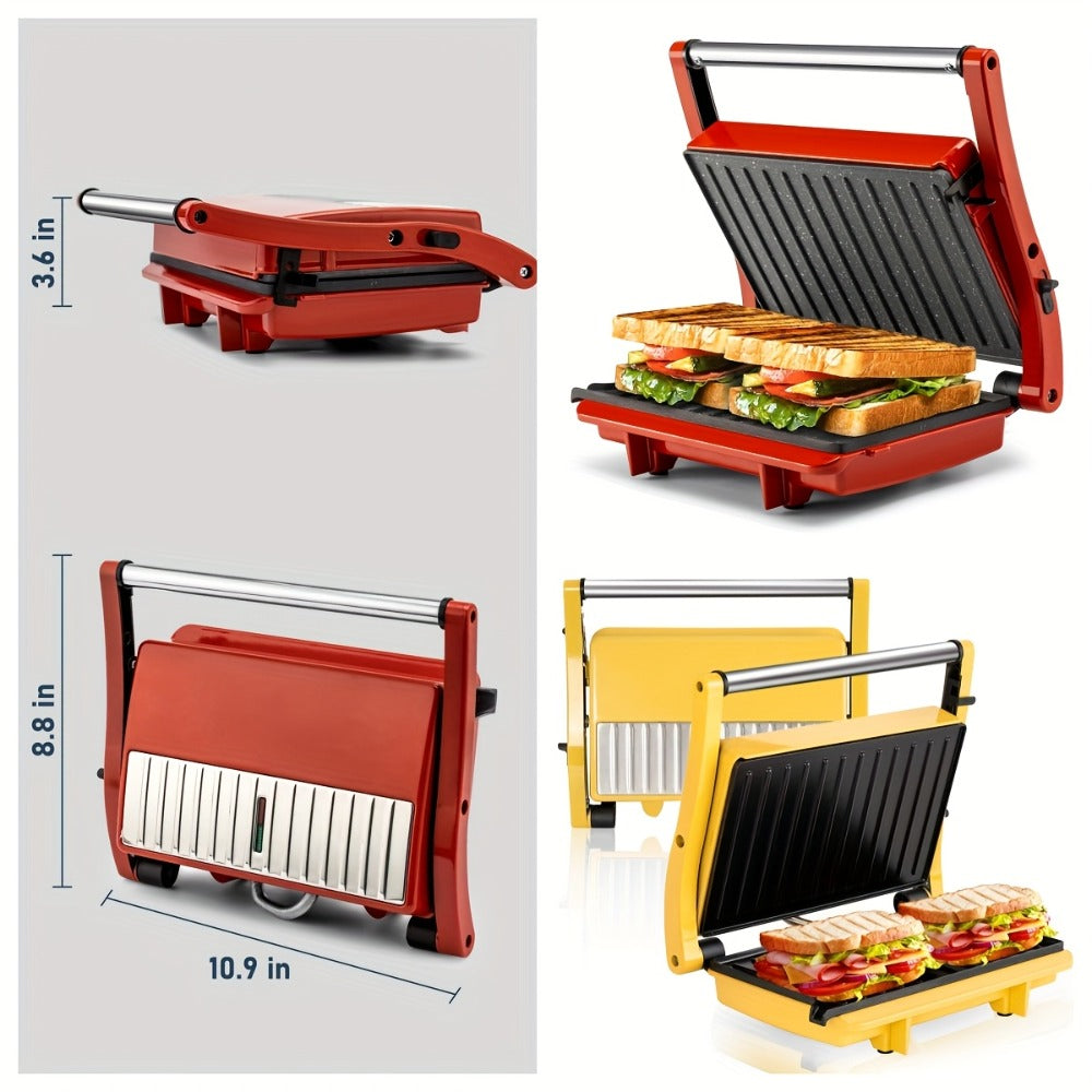 Panini Press Grill 3-in-1 Electric Indoor Grill with Non-Stick Plates - 180¡ã Flat Grill Sandwich Maker with Floating Hinge Grease Tray Temperature Control, Compact Countertop Grill for Home Dorm Office