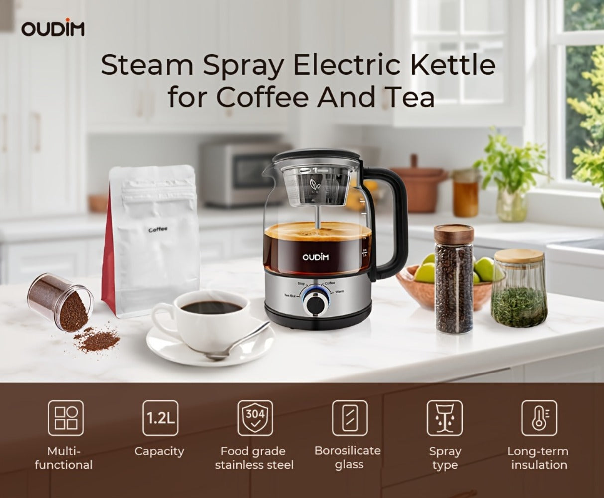 Drip Coffee Maker Electric Kettle 600W 40.58oz BPA-Free Glass Stainless Steel Spray Brew Keep Warm Boil-Dry Protection for Coffee Tea Perfect Gift