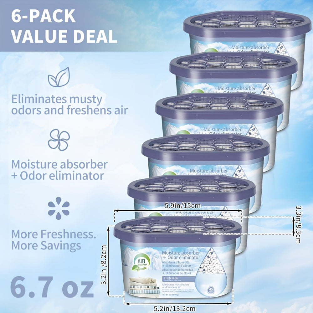 Portable Dehumidifier Boxes 6-Pack | Moisture Absorber & Odor Eliminator for Closets, Bathrooms, RVs, Boats & Bedrooms