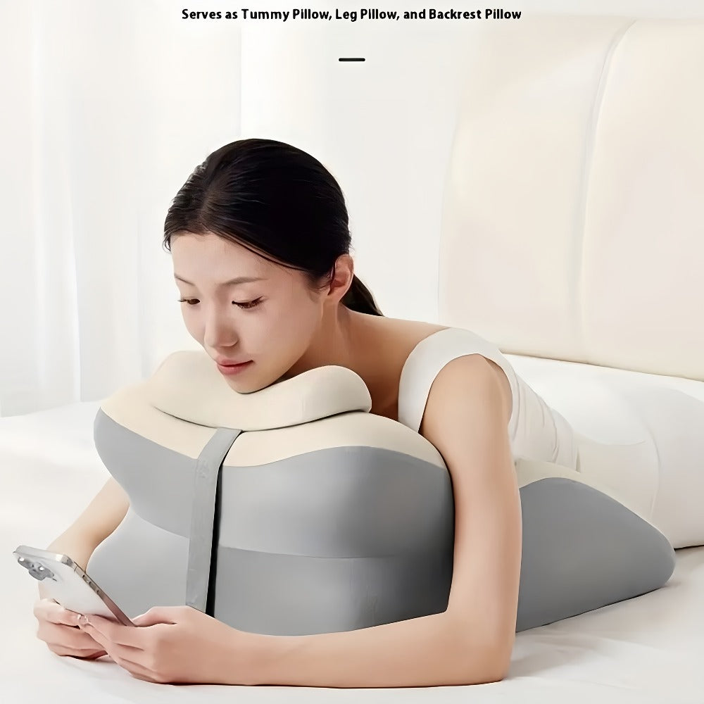 Memory Foam Pillow Ergonomic Support 2 Styles Multi-Functional Breathable for Side Sleeping Back Sleeping Prone Position Removable Washable Pillowcase Back Support