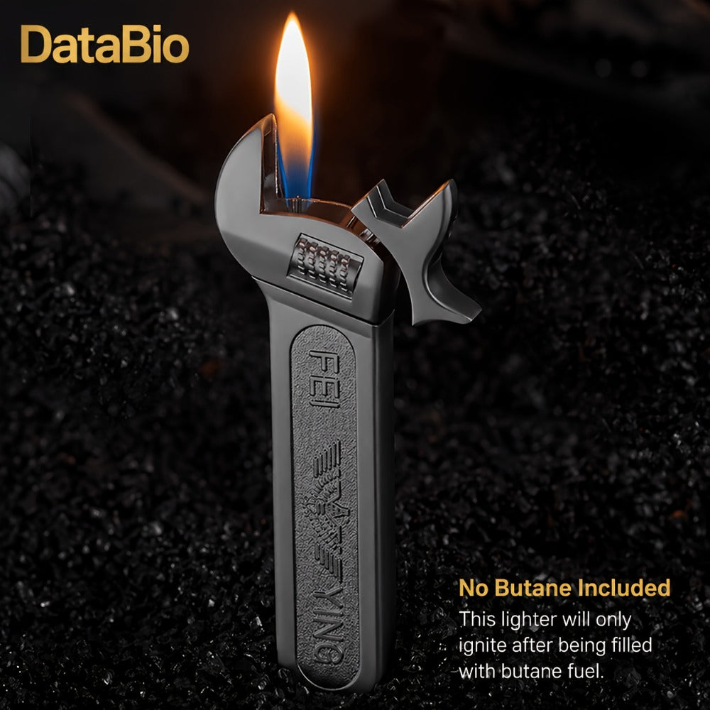 Spanner Shape Novelty Lighter ¨C Refillable Butane Windproof Metal Lighter, Cool Gadget Gift for Men | Father's Day Gift Idea | Bright Chrome & Black | No Butane Included