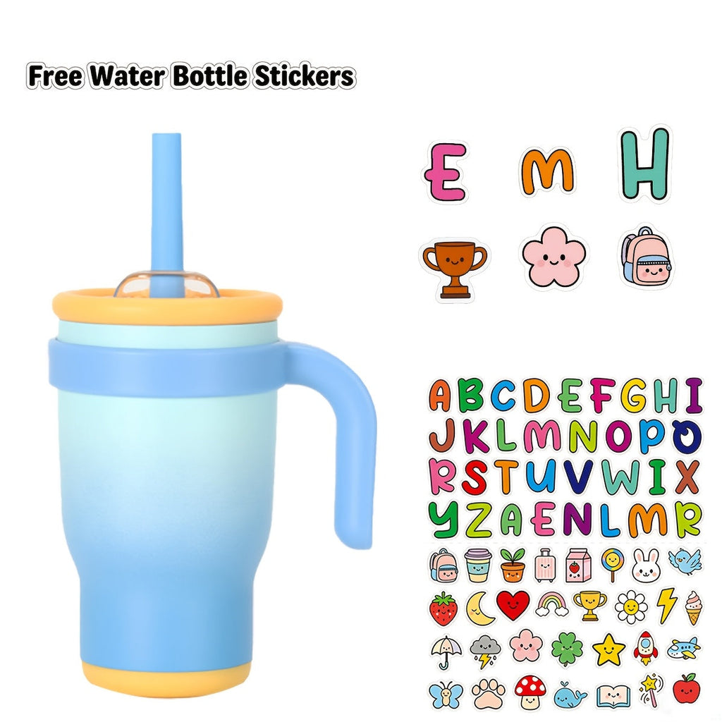 14oz Insulated Tumbler with Handle & Straw - Stainless Steel Travel Coffee Mug with Stickers, Multiple Colors