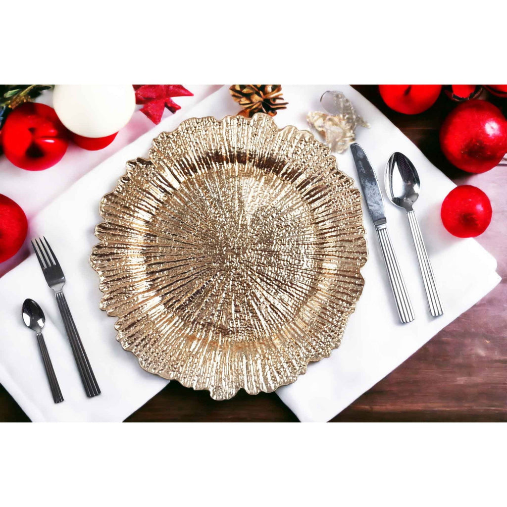 Charger Plates 13 Inch Set of 24 ¨C Floral Reef Design Decorative Dinner Plate Chargers for Wedding Table Setting Party Banquet Reception Decor Silver Rose Gold Red