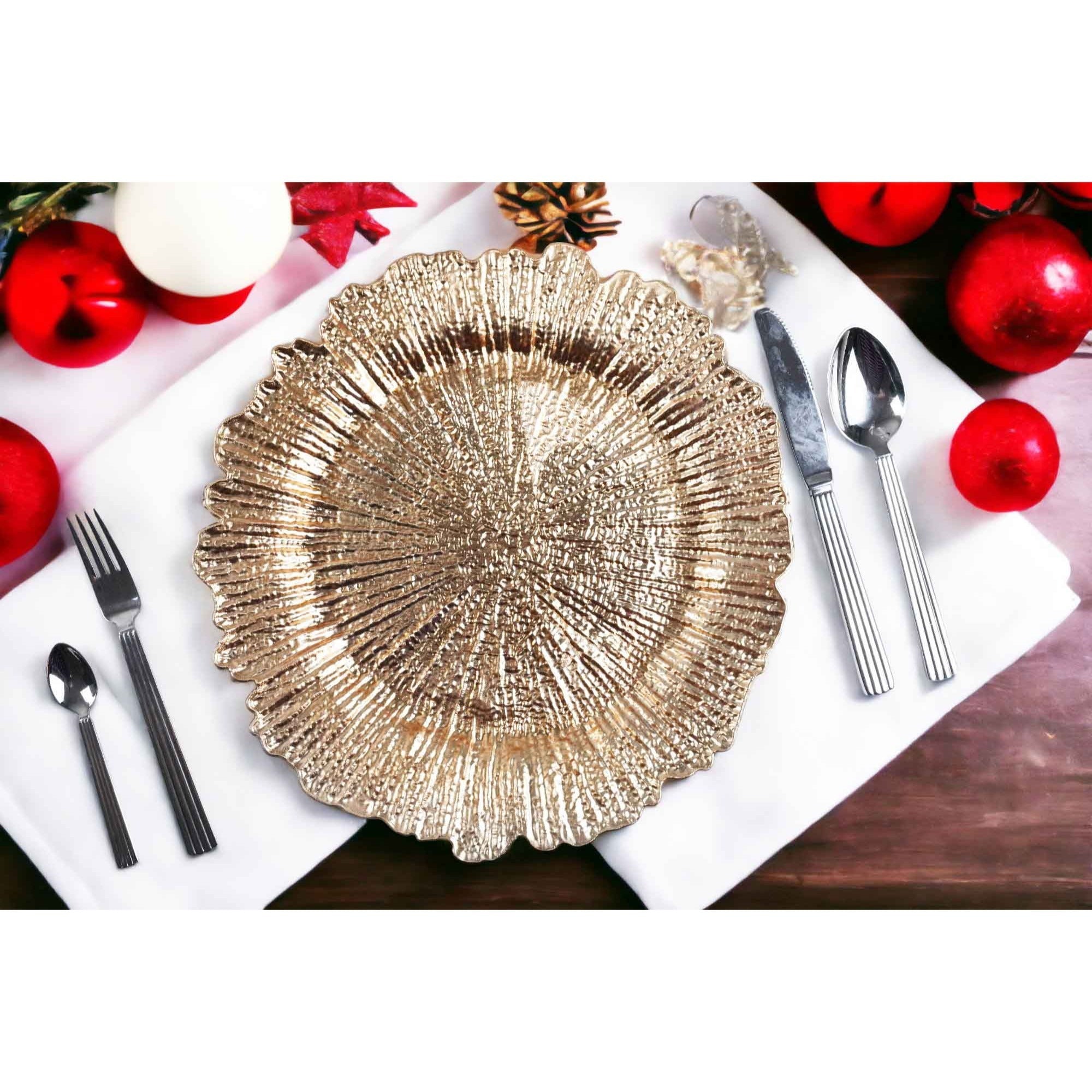 Charger Plates 13 Inch Set of 24 ¨C Floral Reef Design Decorative Dinner Plate Chargers for Wedding Table Setting Party Banquet Reception Decor Silver Rose Gold Red