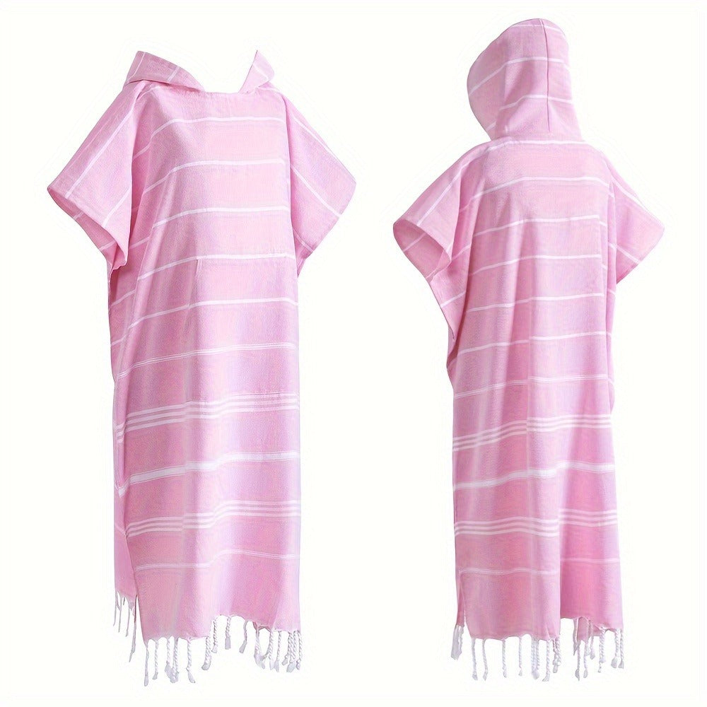 Hooded Beach Poncho Turkish Cotton Quick Dry Sandproof - Wearable Surf Changing Towel Lightweight Thin Bathrobe | S & L | Blue Green Purple Pink Gray | Swimming Diving Surfing Beach Essentials