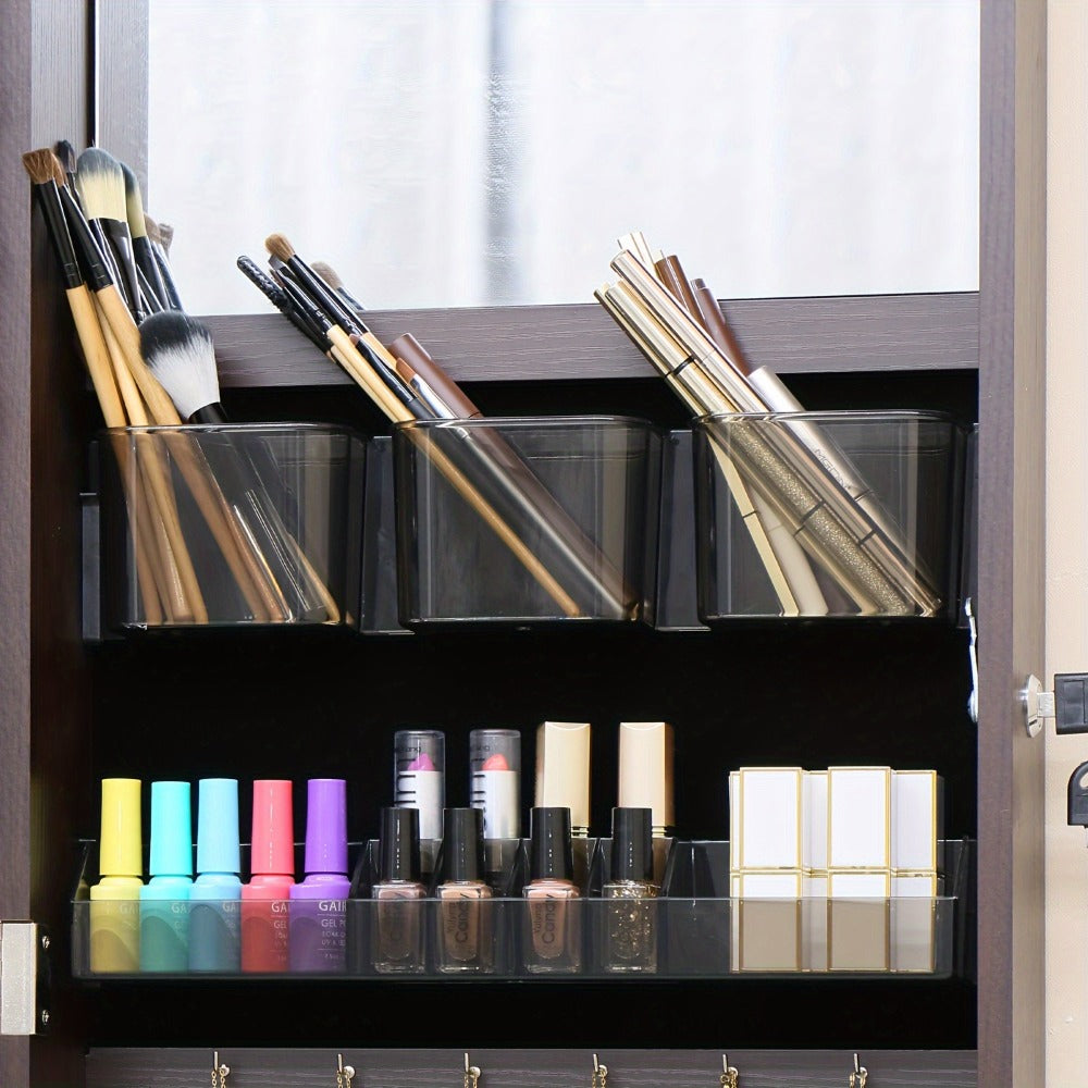 Full Length Mirror Jewelry Armoire Cabinet, 2-in-1 Lockable Over the Door Mirror with Jewelry Storage, Makeup Organizer with Baskets Bins & Hooks, Bedroom Vanity Jewelry Cabinet in Black White Brown
