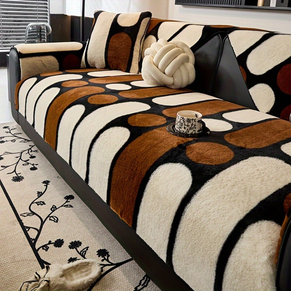 Faux Rabbit Fur Sofa Cushion Bohemian Style Thickened Ultra-Soft Fluffy Non-Slip Velvet Cover Pet Friendly Machine Washable for 2 3 4 Seater Couch Living Room Bedroom Office Home Decor