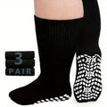 Anti-Slip Wide Socks for Swollen Feet 3 Pairs Grippy Sole Diabetic Non-Binding Breathable Edema Socks Reinforced Toe Heel Black White Grey Size 9-13 13-15