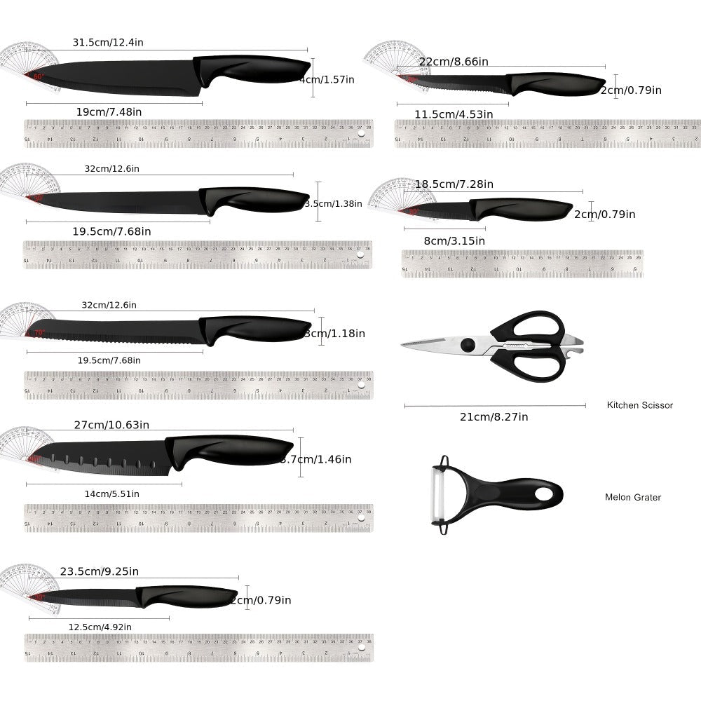 Kitchen Knife Set 15 Piece ¨C Chef Knife Block Set with Self-Sharpening Wooden Block, Steak Knives & Hammered Stainless Steel Blades, Perfect Gift for Home Cooks & Men