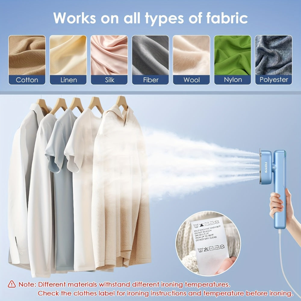 1100W Garment Steamer Handheld Portable Steam Iron 20-Second Rapid Steam 10.14oz Large Water Tank Stainless Steel Panel Wrinkle Remover for All Fabrics Home Travel Clothes Care