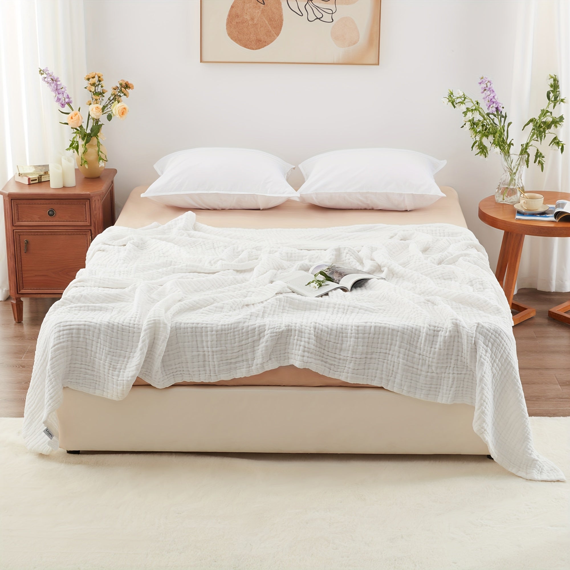 6-Layer Gauze Blanket 100% Muslin ¨C Lightweight Breathable Cotton Throw for Couch & Bed, All Season Adult Blanket, 4 Colors
