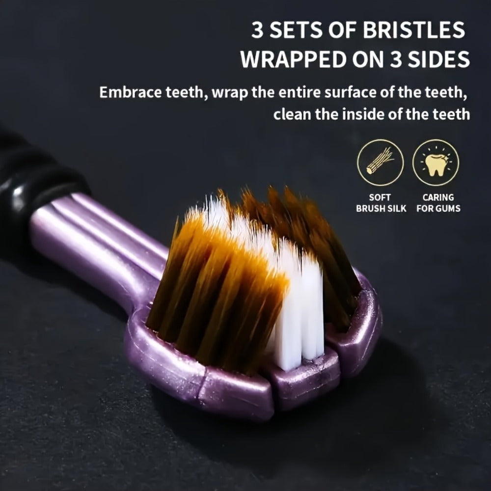 360 Toothbrush 2-Pack ¨C Three-Head Design with Soft & Hard Nylon Bristles, 360¡ã Cleaning, Tongue Coating Removal, Seamless Design for Braces, Bridges & Implants, Fresh Breath Oral Health Care