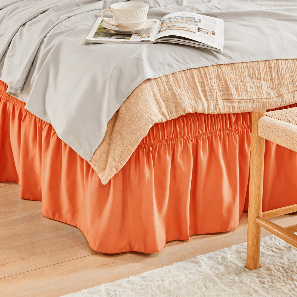 Ruffled Bed Skirt with Adjustable Elastic - Twin Full Queen King, 15-Inch Drop, Machine Washable, 30 Colors