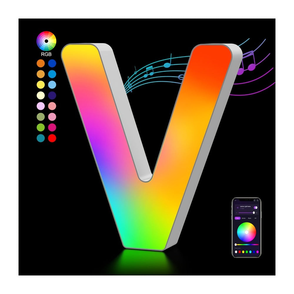 LED Letter Lights Music Sync - Colorful Flashing Marquee Alphabet Lights for Room Decor, Party, Bedroom, Festival & Camping, Numbers 0-9 & A-Z & Symbols Available, Night Light Wall Decoration
