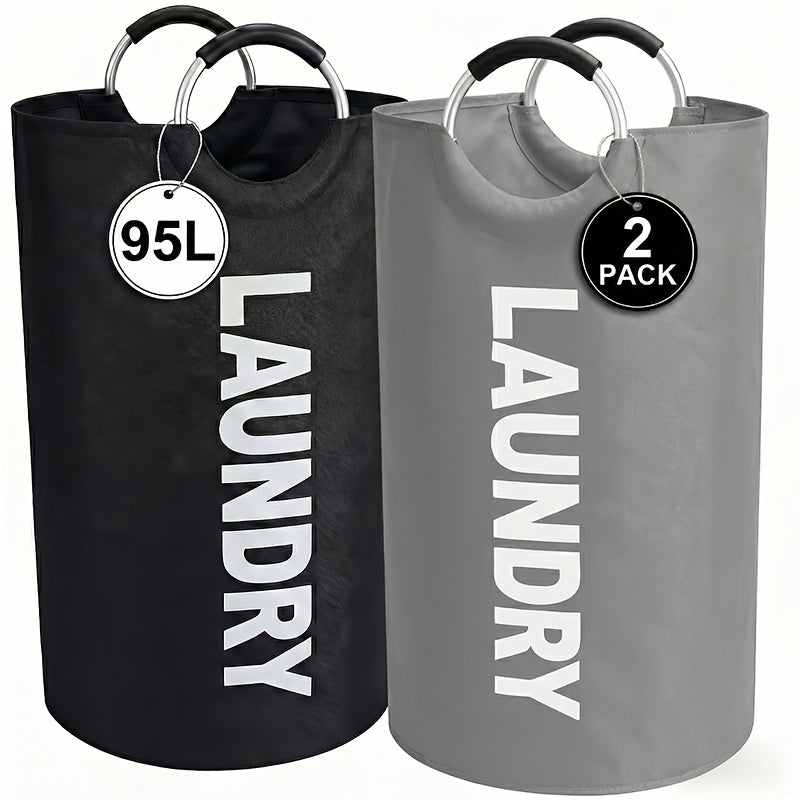 Laundry Basket 2pcs Large Foldable 25.1 Gallon, Collapsible Elevated Hamper with Half-Ring Handles for Bedroom, Bathroom & Laundry Room, Multiple Color Options