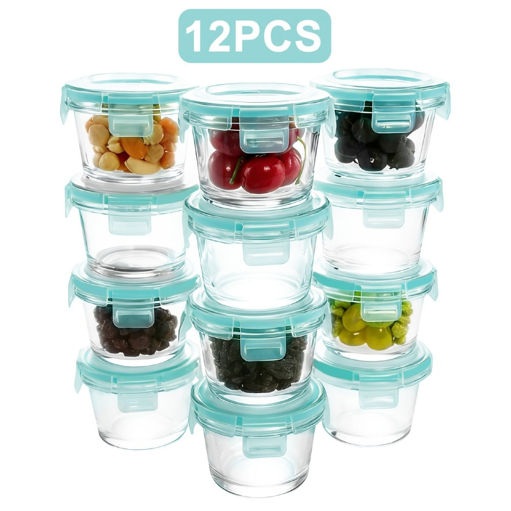 Glass Food Storage Containers with Lids Set of 12, Airtight Leak-Proof Meal Prep Containers, Microwave Oven Freezer Dishwasher Safe Bento Boxes for Pantry Kitchen Organization