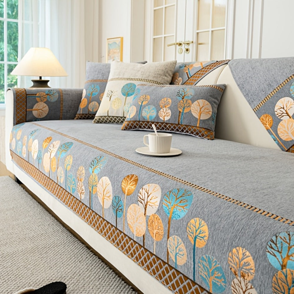 Sofa Couch Cover Light Luxury Geometric Embroidery 1pc - Knit Anti-Slip Four Seasons Universal Pet Friendly Furniture Protection Slipcover | Grey Blue White | Single 2-Seat Living Room Bedroom Office
