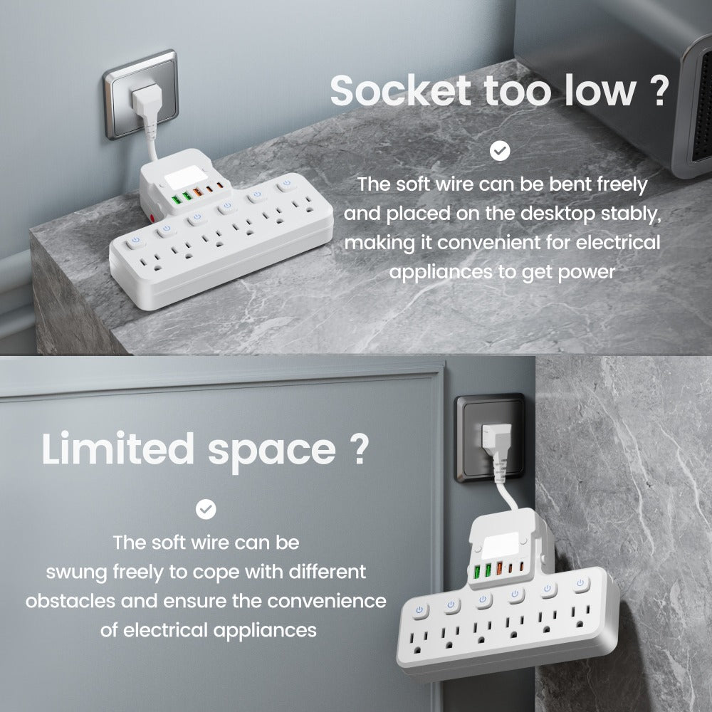 Desktop Power Strip 11-in-1 with 6 AC Outlets 3 USB-A 2 USB-C Ports 6 Individual Switches Multifunctional Charging Station for School Studio Workshop Home Office Desk