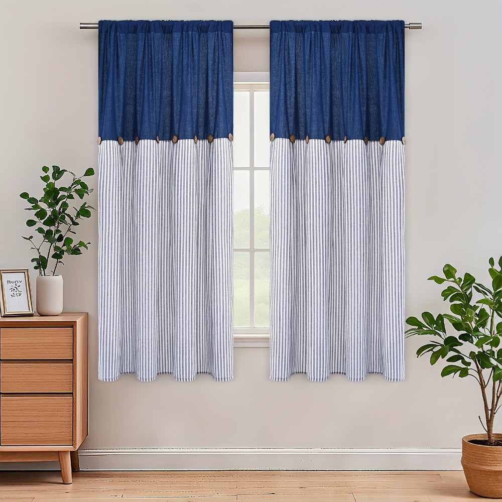 Bohemian Striped Patchwork Curtains, Semi-Sheer Rod Pocket Window Curtains for Bedroom Living Room Kitchen Cafe, Country Cottage Style, 1 or 2 Panels, Multiple Colors & Sizes