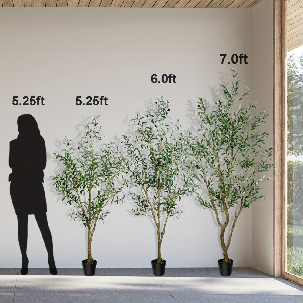 Artificial Olive Tree Indoor Tall Faux Potted Plant with Lifelike Leaves and Fruits for Living Room Office Bedroom Porch Home Decor Housewarming Gift 5FT 6FT 7FT