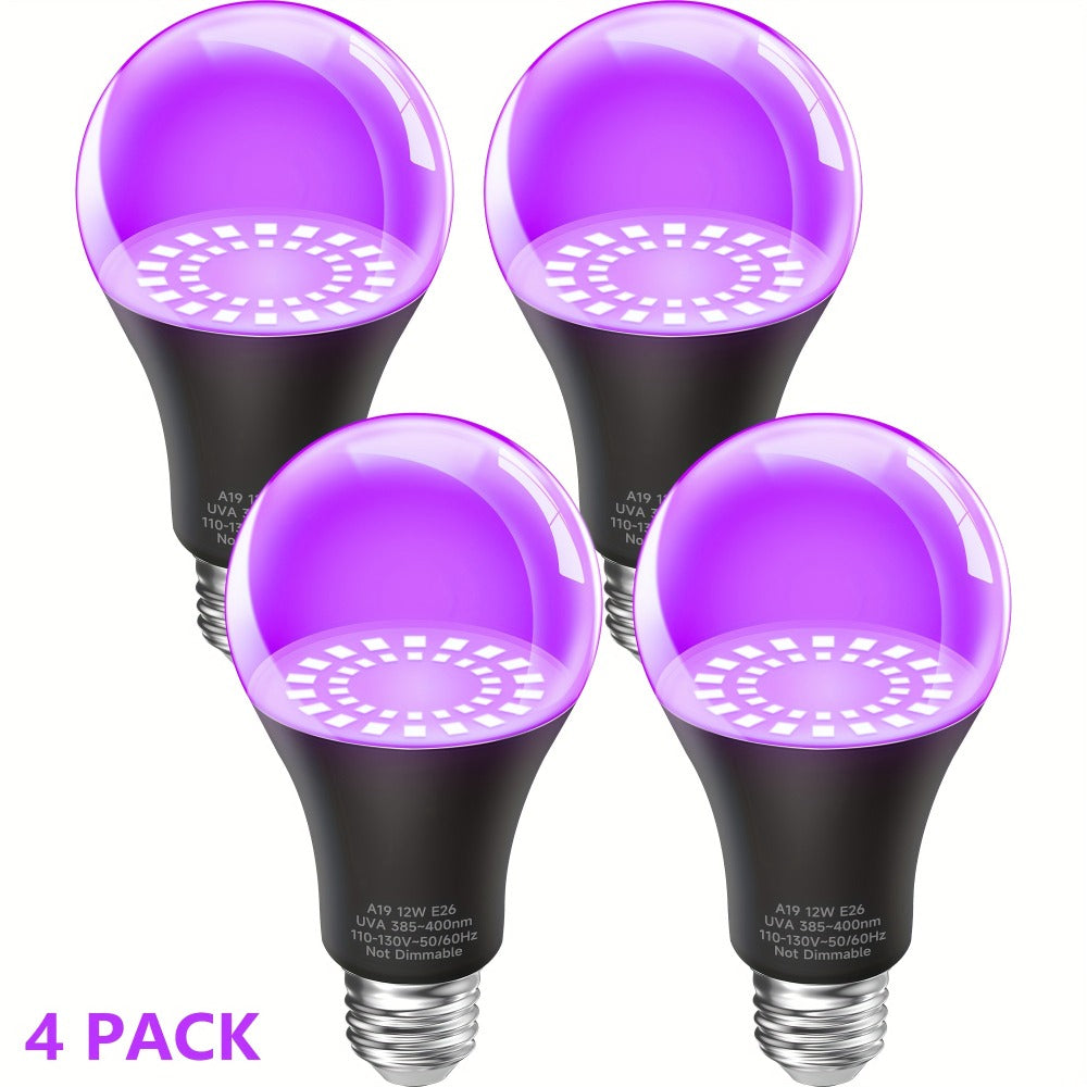 UV Black Light Bulbs 12W LED UVA 385-400nm - Glow in the Dark Party Blacklight Bulb for Halloween, Christmas, Body Paint & Fluorescent Decor, E26 Base
