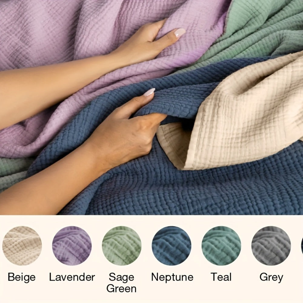 Muslin Blanket 100% Cotton 6-Layer ¨C Breathable Soft Gauze Throw for Couch & Bed, All Season, Machine Washable, 13 Colors, 5 Sizes