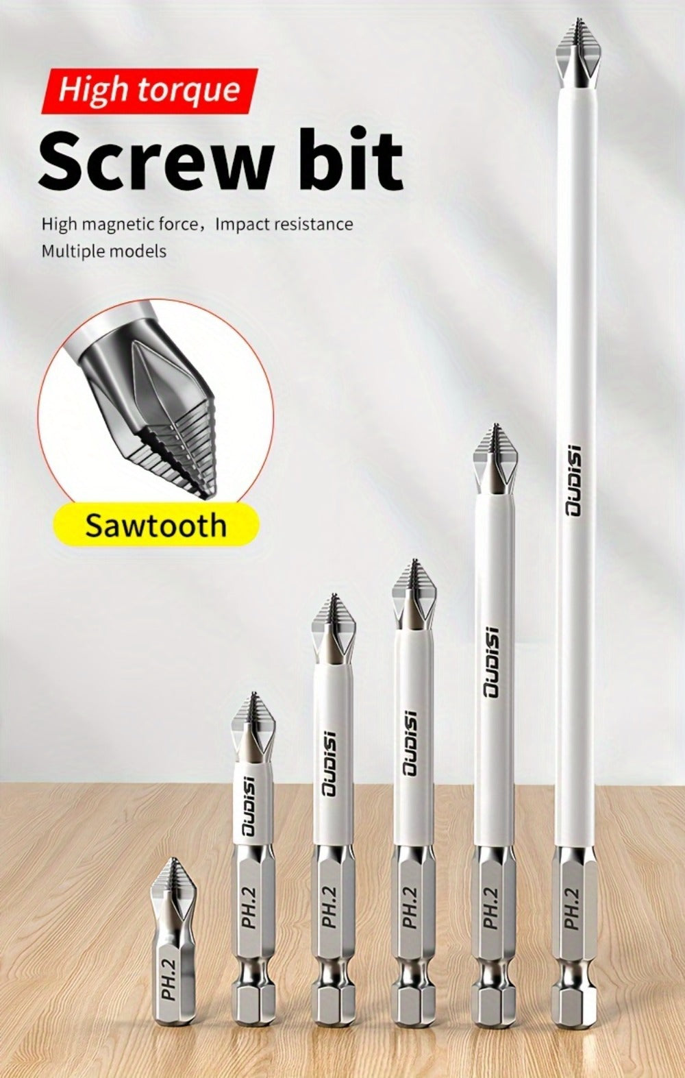 Magnetic Screwdriver Bits Set 6pcs, Phillips Cross Drill Bits with High-Strength Impact Resistance & Non-Slip Design, Electric Screwdriver Bit Kit 25 50 65 70 90 150mm for Power Drills & Hand Tools