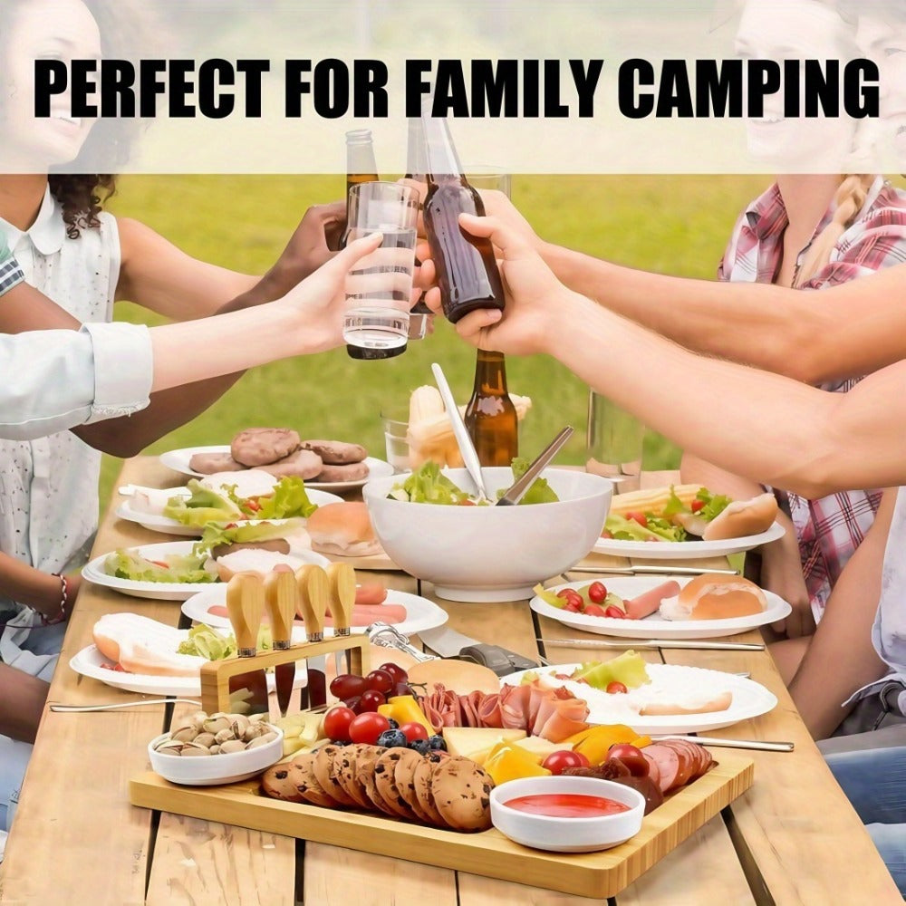 Charcuterie Board Set with Knives Large Bamboo Cheese Board Meat Platter Appetizer Tray with 4 Stainless Steel Knives Perfect for Party Wedding Christmas Birthday Gift
