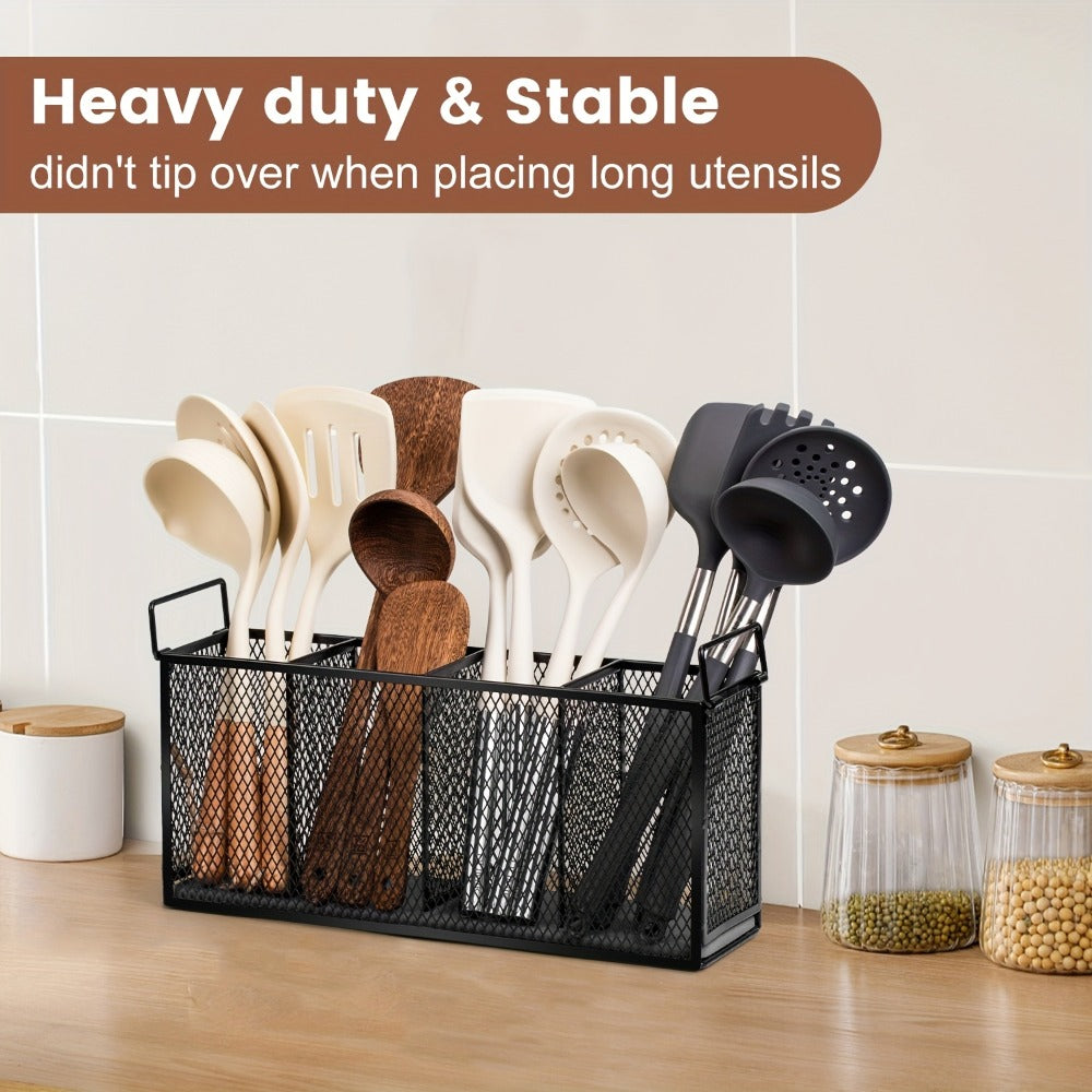 Kitchen Utensil Holder 4-Compartment Diatomaceous Earth Base Organizer