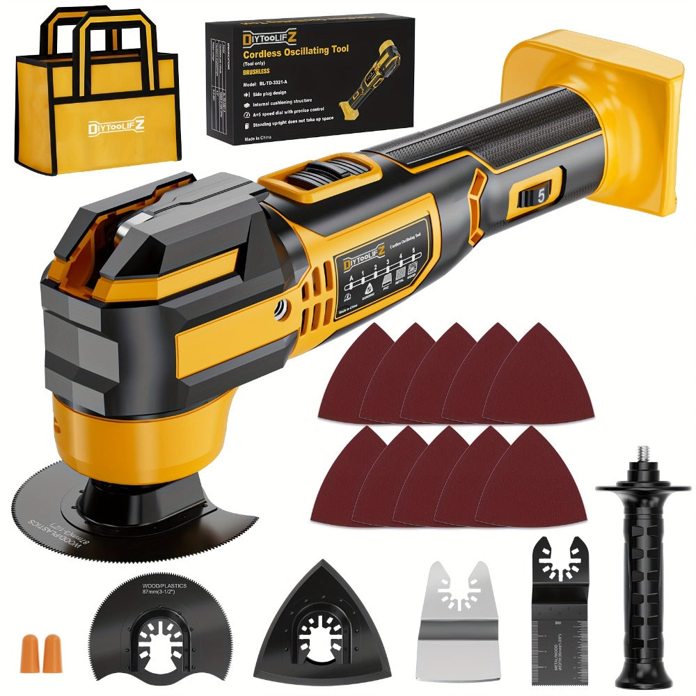 Oscillating Multi Tool Brushless Cordless Compatible with DeWalt 20V / 18V Battery ¨C 21000 OPM Variable Speed, 4.5¡ã Oscillating Angle, Anti-Vibration, Wood Cutting Blades & Sanding Pads (Battery Not Included)