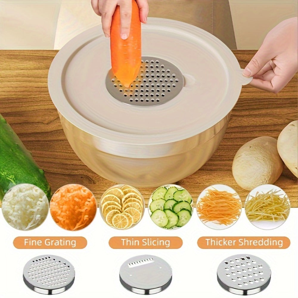 Stainless Steel Mixing Bowls with Airtight Lids 26pcs Set, 3 Grater Attachments, Non-Slip Bottoms, 7Qt 4Qt 2.5Qt 2Qt 1.5Qt 1Qt, Nesting Bowls for Mixing Serving Salad Baking