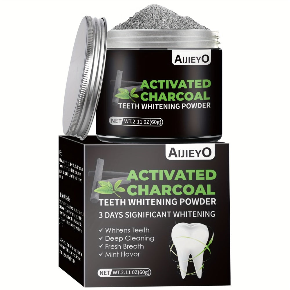 Activated Charcoal Teeth Whitening Powder - Natural Tooth Polish for Deep Cleaning, Plaque Removal & Fresh Breath, Mint Flavor, 60g Daily Use Teeth Brightening Charcoal Powder