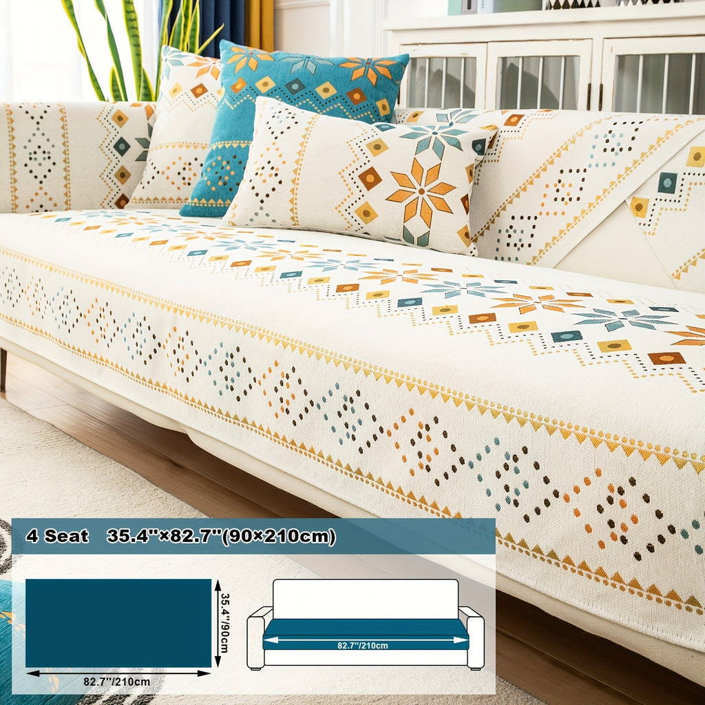 Boho Chenille Sofa Cover Non-Slip Jacquard Woven Couch Slipcover Pet Friendly Machine Washable 2 3 4 Seat Backrest Grey White Orange Bohemian Style