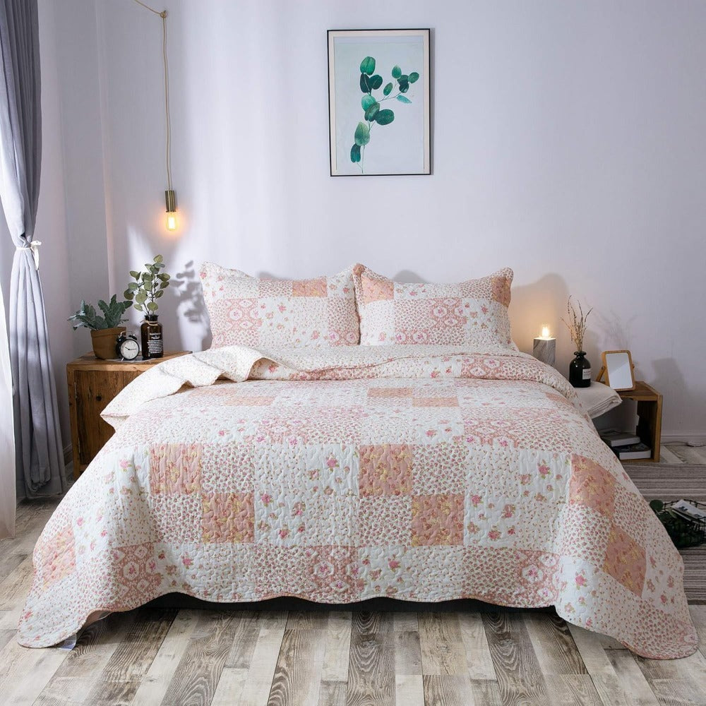 Floral Quilt Set Lightweight Bedspread Coverlet 2 or 3-Piece, All Season Hypoallergenic Breathable Paisley Patchwork Print Quilt for Bedroom Guest Room Dorm RV Cabin, Twin Queen King, Shabby Chic