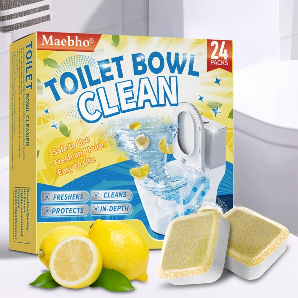 Toilet Cleaning Tablets Effervescent Lemon Scent 12/24pcs - Multi-Functional Toilet Bowl Cleaner Tablets, Stubborn Stain Remover & Deodorizer, Flushable Toilet Cleaner for Deep Clean & Fresh Bathroom