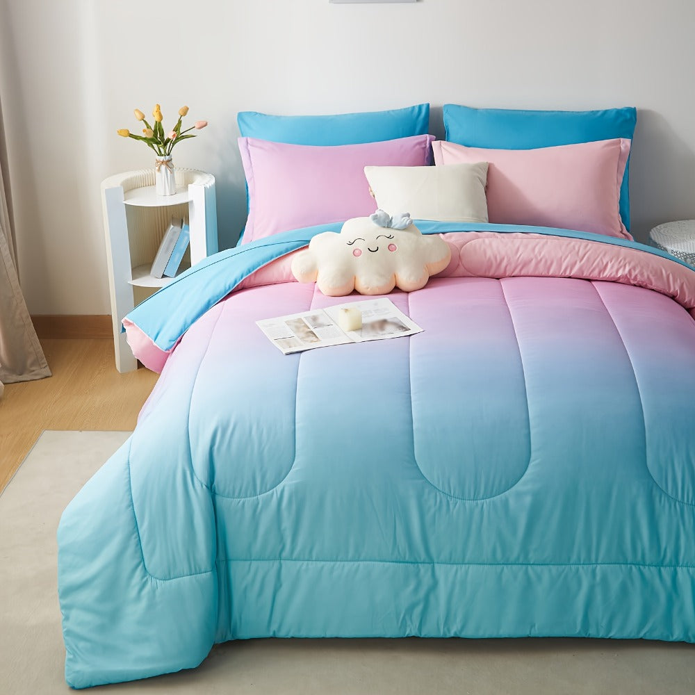 Rainbow Comforter Set 5/7Pcs - Stain-Resistant Hypoallergenic Lightweight Bed in a Bag Twin Full Queen King All Seasons 100% Polyester