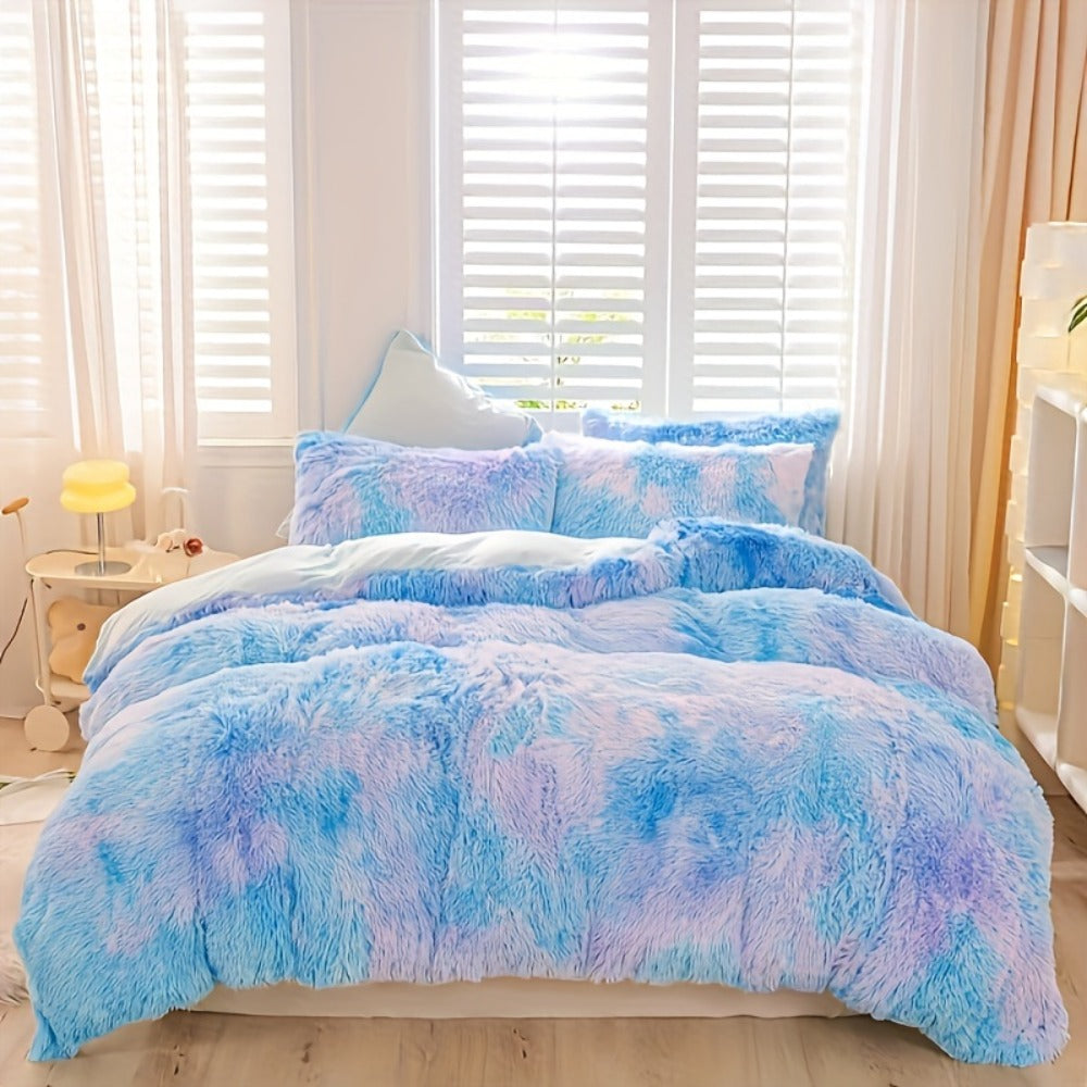 Plush Duvet Cover 100% Polyester Soft Warm Zipper Closure Cozy Bedroom Bedding Twin Full Queen King Solid Tie Dye 14 Colors for Bedroom Guest Room Dorm